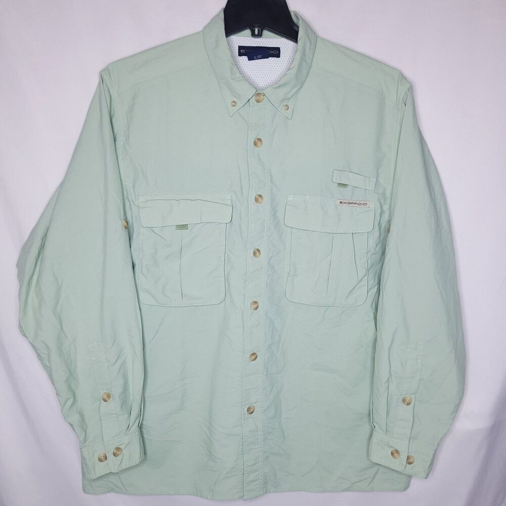 Exofficio Shirt Mens Large Light Green Long Sleeve Vented Fishing